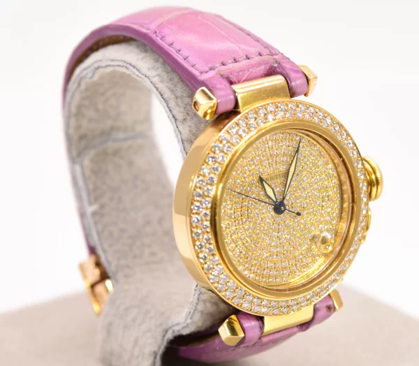 Cartier Pasha Watch Diamond Pave 18k Yellow Gold