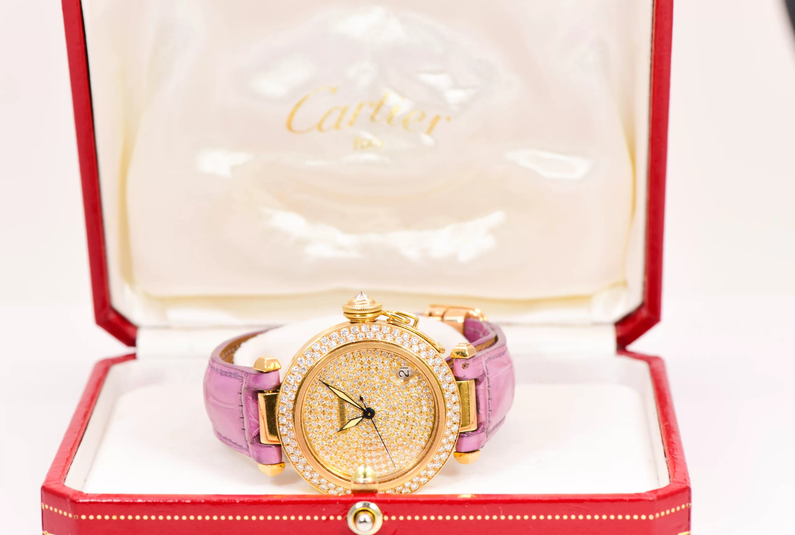 Cartier Pasha Watch Diamond Pave 18k Yellow Gold