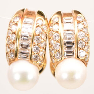 Cartier Earrings Gold Diamonds and Cultured Pearl