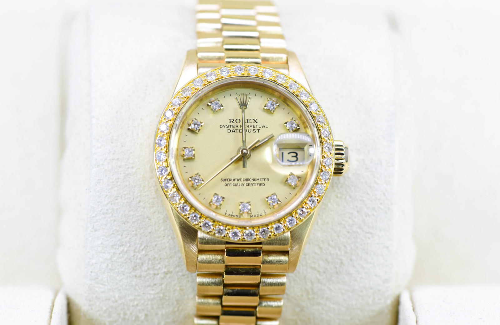 Rolex 26MM Lady President Factory Diamond Datejust 18 Karat Yellow