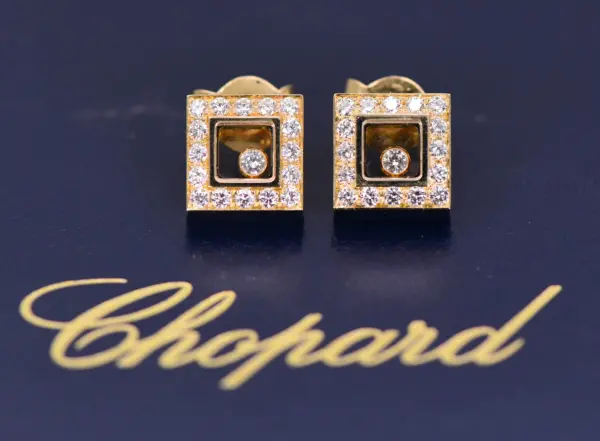 Chopard ‘Happy Diamonds’ 18k Yellow Gold Square Earrings