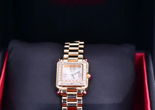 Chopard ‘Happy Sport’ 23mm Square Watch 18k Rose Gold Diamonds