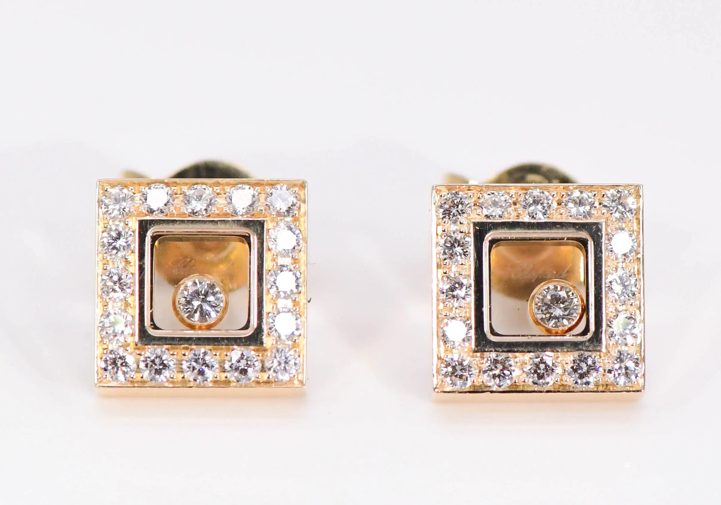 Chopard ‘Happy Diamonds’ 18k Yellow Gold Square Earrings