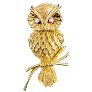 Tiffany & Co. Owl Brooch 18k Yellow Gold and Diamonds