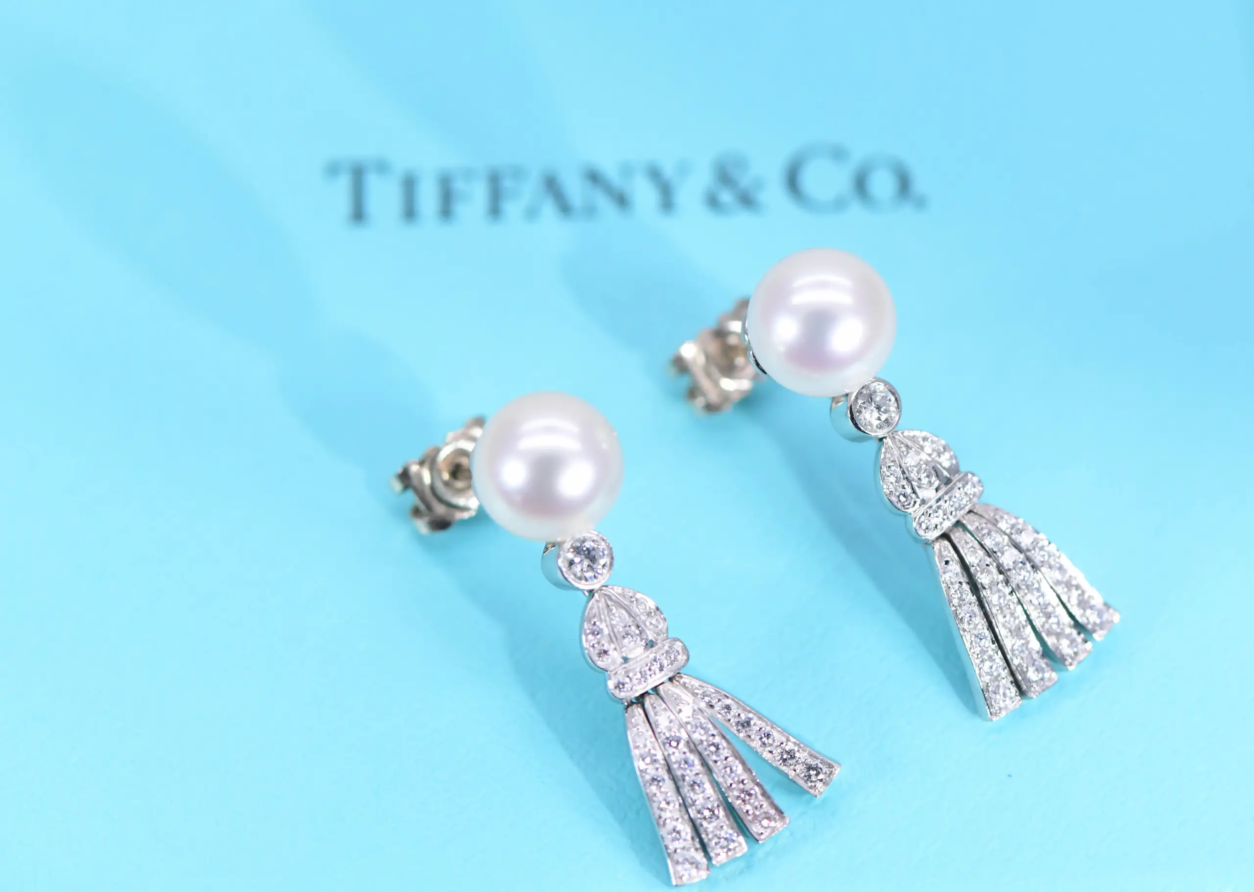 Tiffany & Co. Earrings Platinum, 0.75ct Diamond and Pearls
