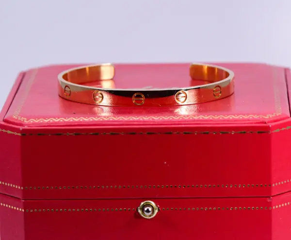 Cartier LOVE 18 Rose Gold Cuff Bracelet Size 19