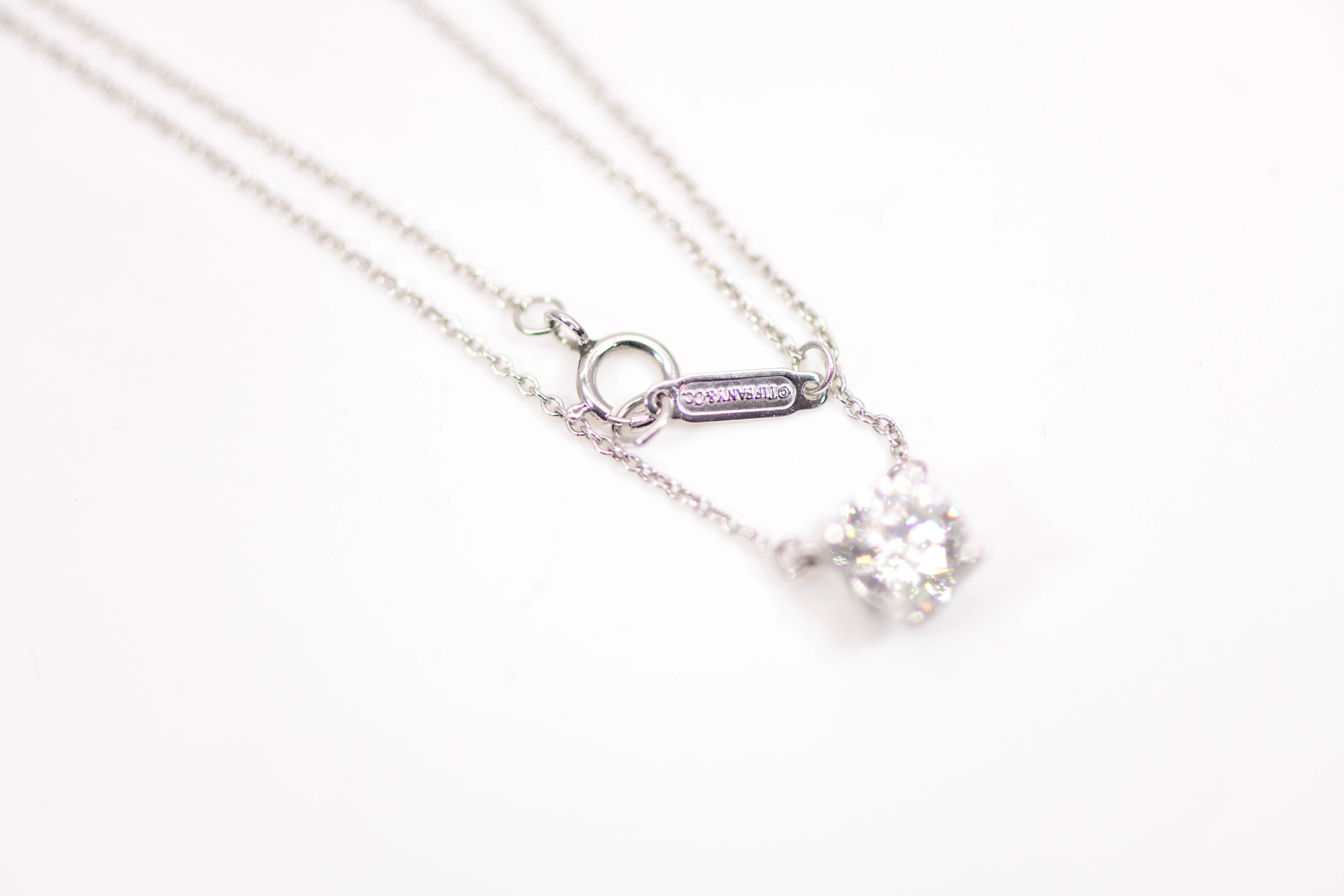 Tiffany & Co. 0.85 ct Solitaire Diamond Pendant Necklace Platinum