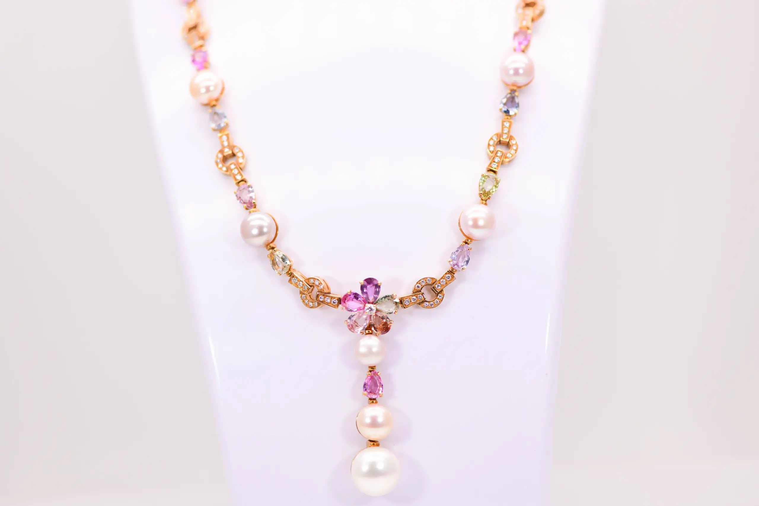 Bvlgari Allegra 18k Yellow Gold Sapphires and Pearl Large Necklace