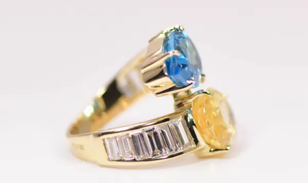 Toi et Moi 6.65ct Unheated Yellow Sapphire Blue Topaz Diamond 18K Gold