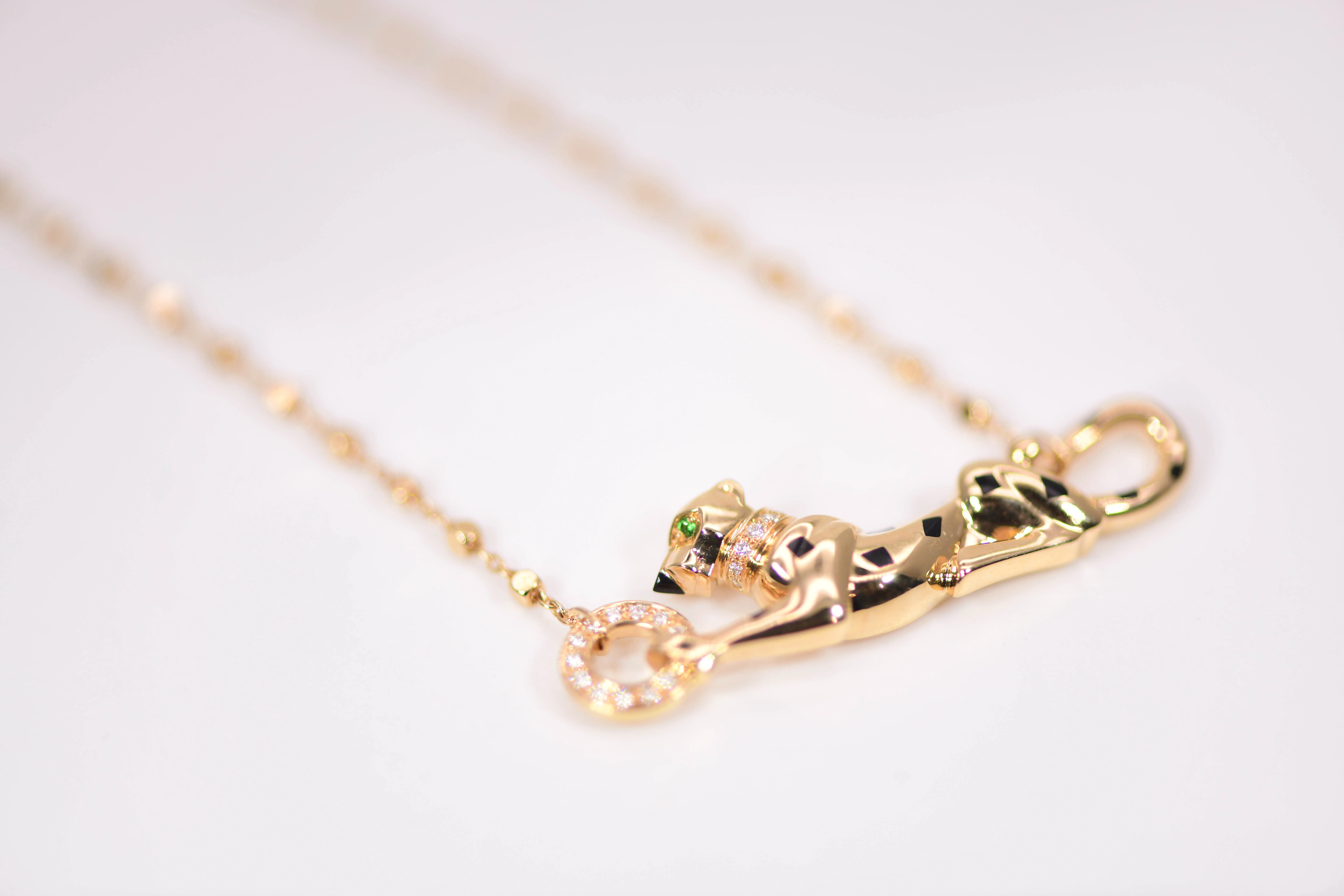 Cartier Panthere 18k Yellow Gold, Enamel Diamond Necklace