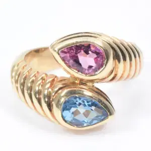 Bulgari Doppio Pink Tourmaline and Light Blue Topaz 18k Gold Ring