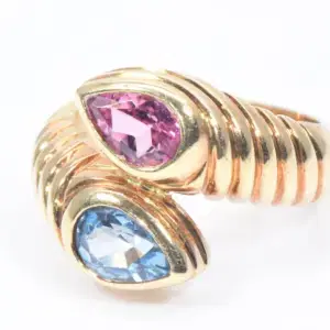 Bulgari Doppio Pink Tourmaline and Light Blue Topaz 18k Gold Ring