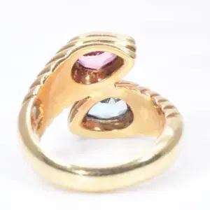 Bulgari Doppio Pink Tourmaline and Light Blue Topaz 18k Gold Ring
