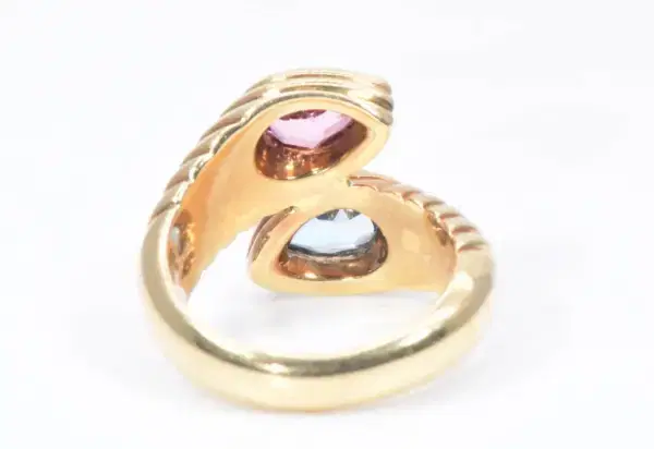 Bulgari Doppio Pink Tourmaline and Light Blue Topaz 18k Gold Ring