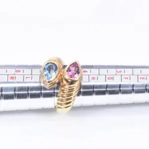 Bulgari Doppio Pink Tourmaline and Light Blue Topaz 18k Gold Ring