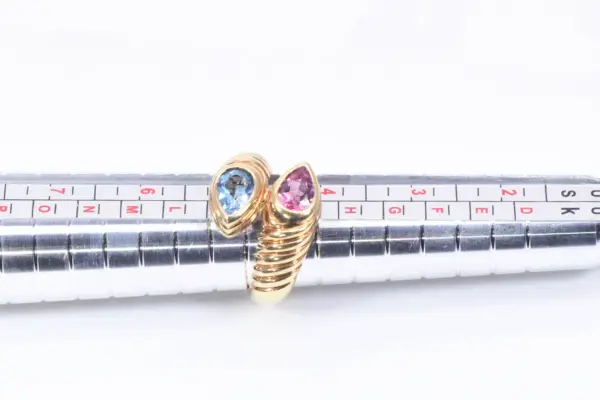 Bulgari Doppio Pink Tourmaline and Light Blue Topaz 18k Gold Ring