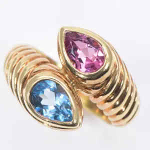Bulgari Doppio Pink Tourmaline and Light Blue Topaz 18k Gold Ring