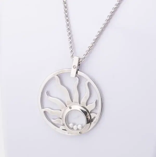 Chopard Happy Diamonds Happy Sun Large 18k White Gold Diamond Pendant Necklace