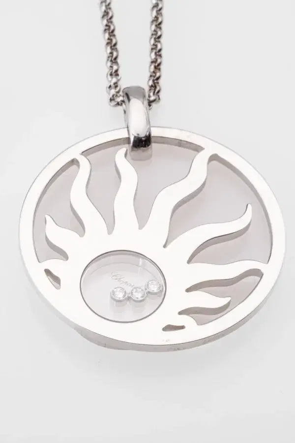 Chopard Happy Diamonds Happy Sun Large 18k White Gold Diamond Pendant Necklace