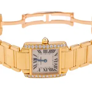 Cartier Tank Francaise Small Ladies Diamond Watch 18k Yellow Gold