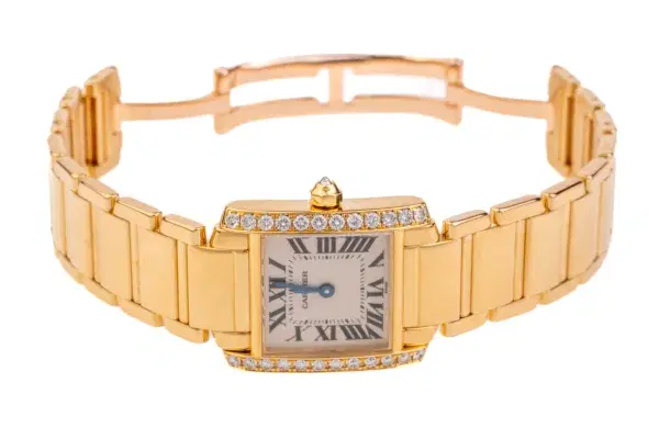 Cartier Tank Francaise Small Ladies Diamond Watch 18k Yellow Gold