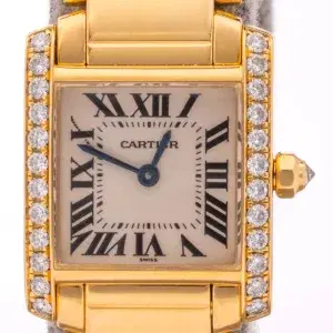 Cartier Tank Francaise Small Ladies Diamond Watch 18k Yellow Gold