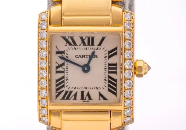 Cartier Tank Francaise Small Ladies Diamond Watch 18k Yellow Gold