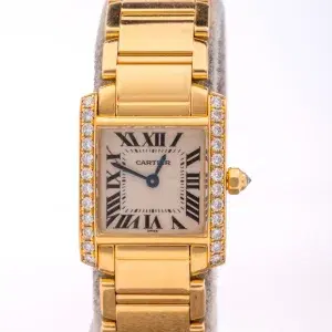 Cartier Tank Francaise Small Ladies Diamond Watch 18k Yellow Gold