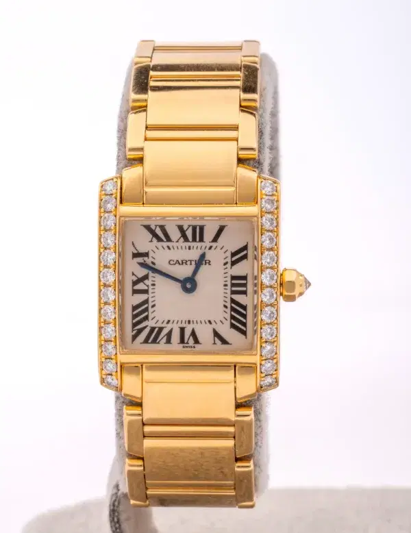 Cartier Tank Francaise Small Ladies Diamond Watch 18k Yellow Gold