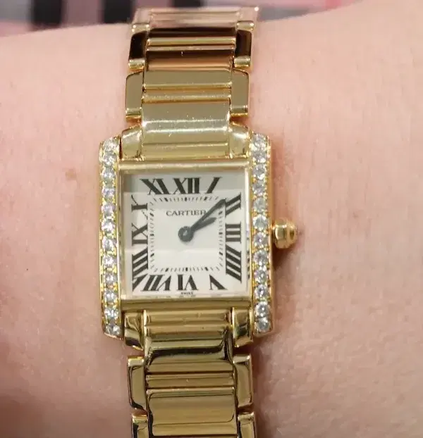 Cartier Tank Francaise Small Ladies Diamond Watch 18k Yellow Gold
