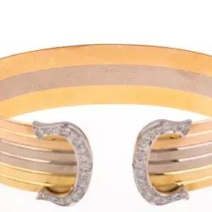 Cartier Double C 18k Tri-Gold Diamond Cuff Bracelet