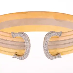 Cartier Double C 18k Tri-Gold Diamond Cuff Bracelet