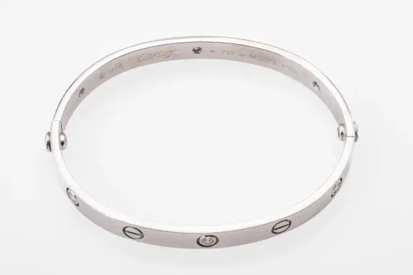 Cartier LOVE 18k White Gold and Four Diamonds Bracelet Size 18