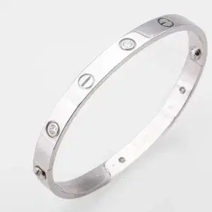 Cartier LOVE 18k White Gold and Four Diamonds Bracelet Size 18
