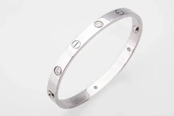 Cartier LOVE 18k White Gold and Four Diamonds Bracelet Size 18