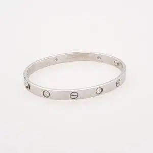 Cartier LOVE 18k White Gold and Four Diamonds Bracelet Size 18