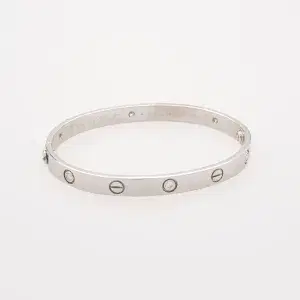 Cartier LOVE 18k White Gold and Four Diamonds Bracelet Size 18