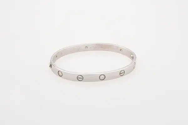 Cartier LOVE 18k White Gold and Four Diamonds Bracelet Size 18