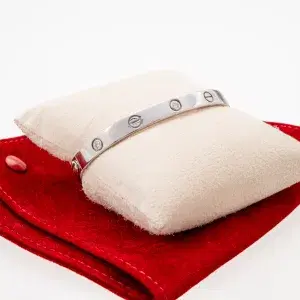 Cartier LOVE 18k White Gold and Four Diamonds Bracelet Size 18