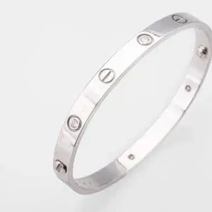 Cartier LOVE 18k White Gold and Four Diamonds Bracelet Size 18