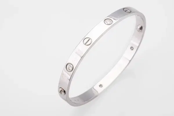 Cartier LOVE 18k White Gold and Four Diamonds Bracelet Size 18
